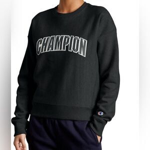 Champion Women’s Reverse Weave Black Floss Stitch Arch Logo Sweatshirt Large EUC